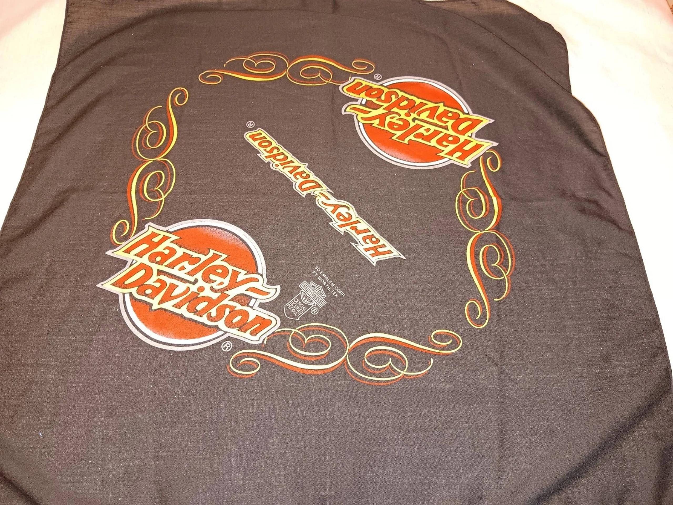 Harley Davidson 1980s Vintage 3D Emblem Logo Scarf Bandana Handkerchief Black