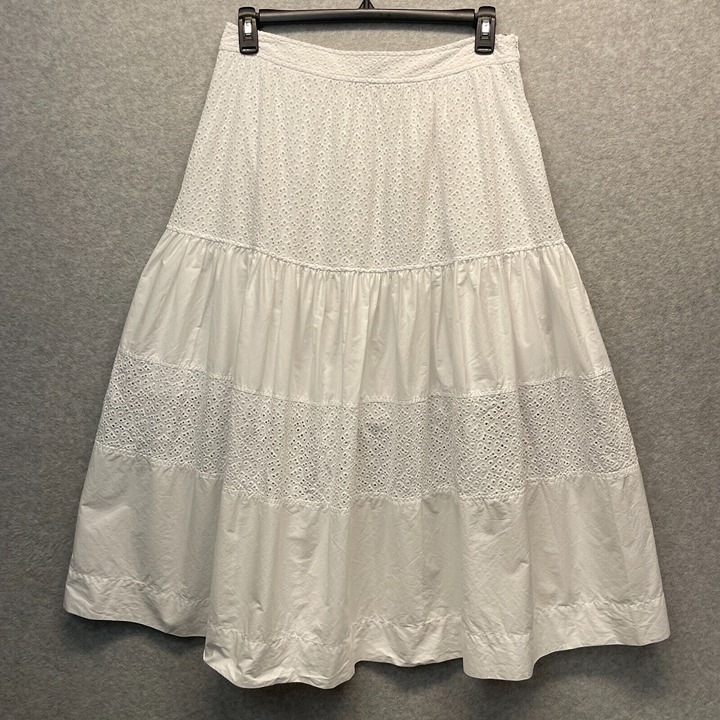 Derek Lam 10 Crosby Danna Skirt Womens Large White Cotton Eyelet Tiered Midi