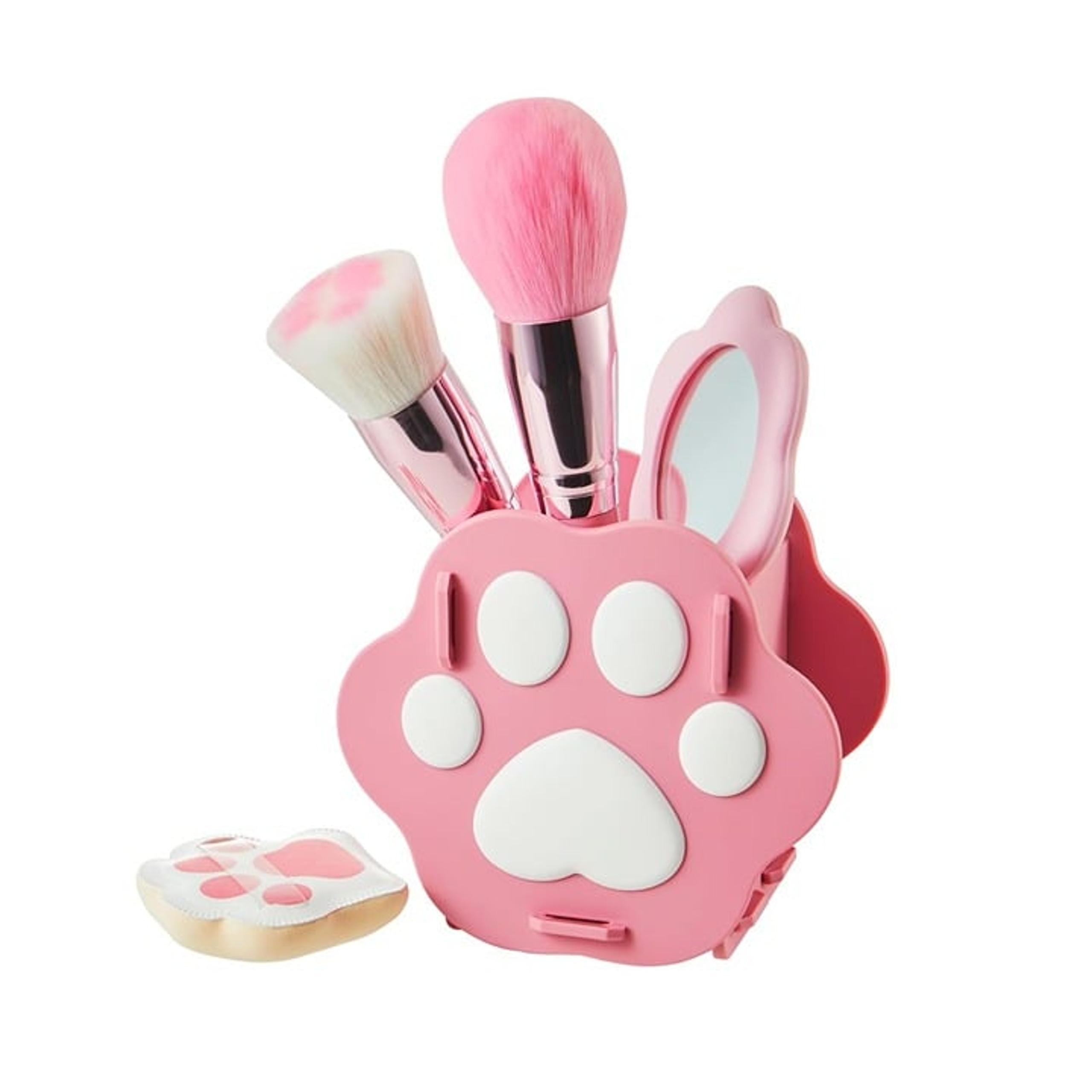 COSHINE Adorable Paw-Themed Makeup Brush Set with Cosmetic Sponge, Mirror and St