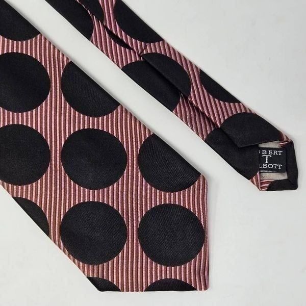 ROBERT TALBOTT BEST OF CLASS SILK TIE PINK BLACK POLKA DOT STRIPE SATIN 4 X 59