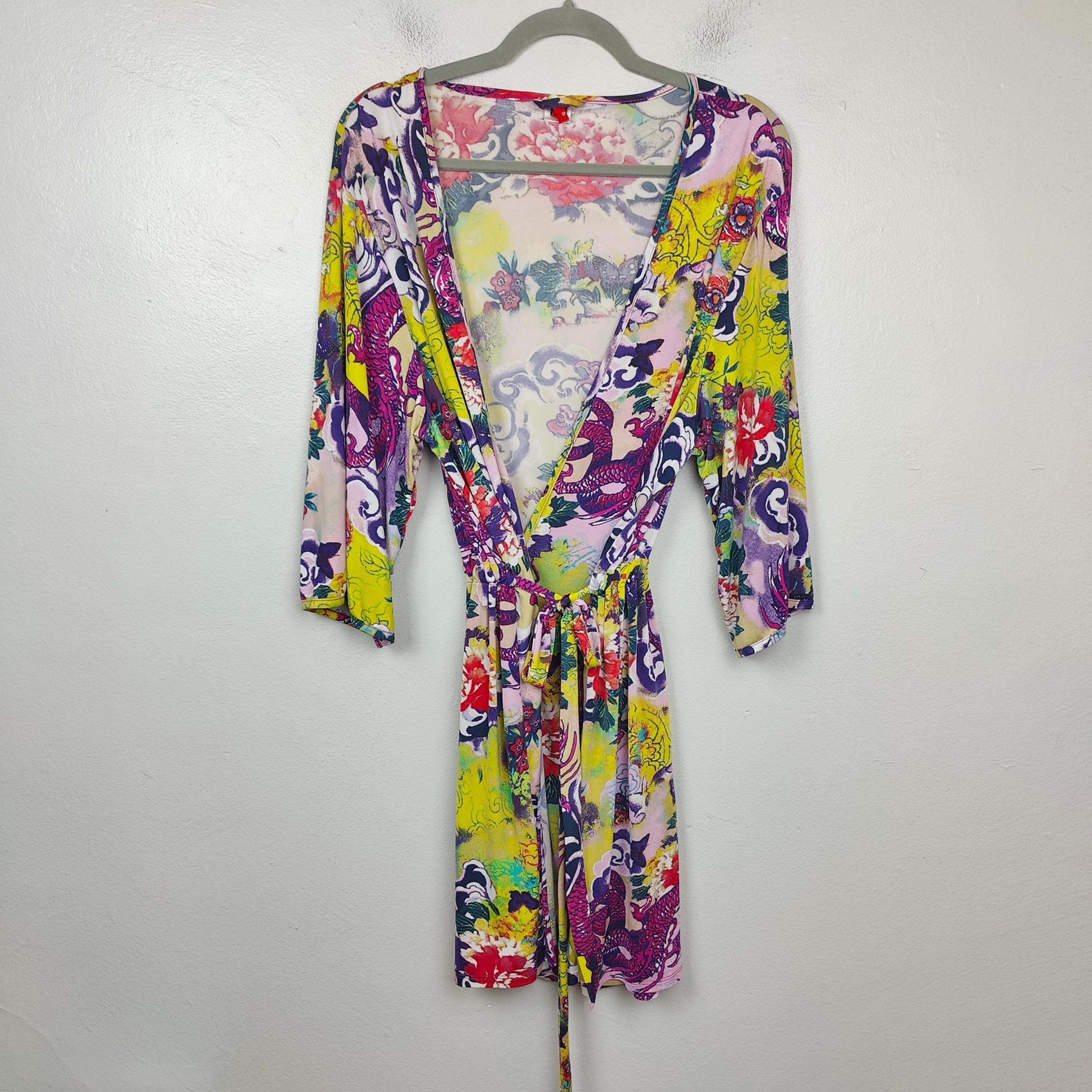 Josie Natorie Multicolored Kimono Robe Womens XL Purple Floral Boho Sleepwear