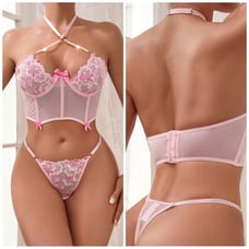 NEW Floral Embroidery Mesh Underwire Lingerie Set