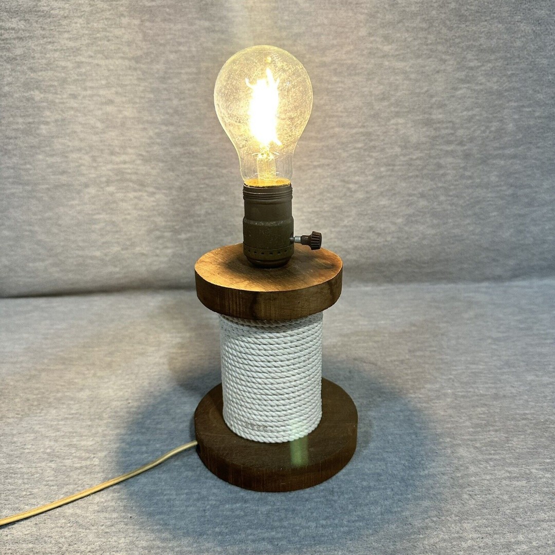 Vintage Handmade Thread Spindle Table Lamp