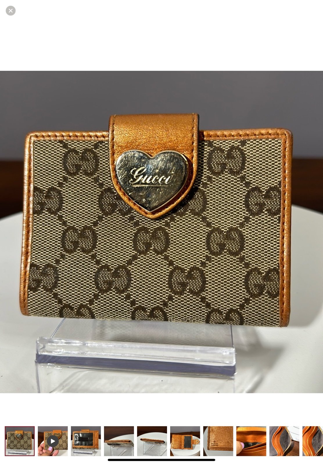 Gucci Wallet Cardholder GG Canvas with Orange Metallic Leather Trim