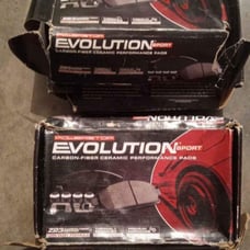 Powerstop Evo Sport Pads with red powder coated brake calipers