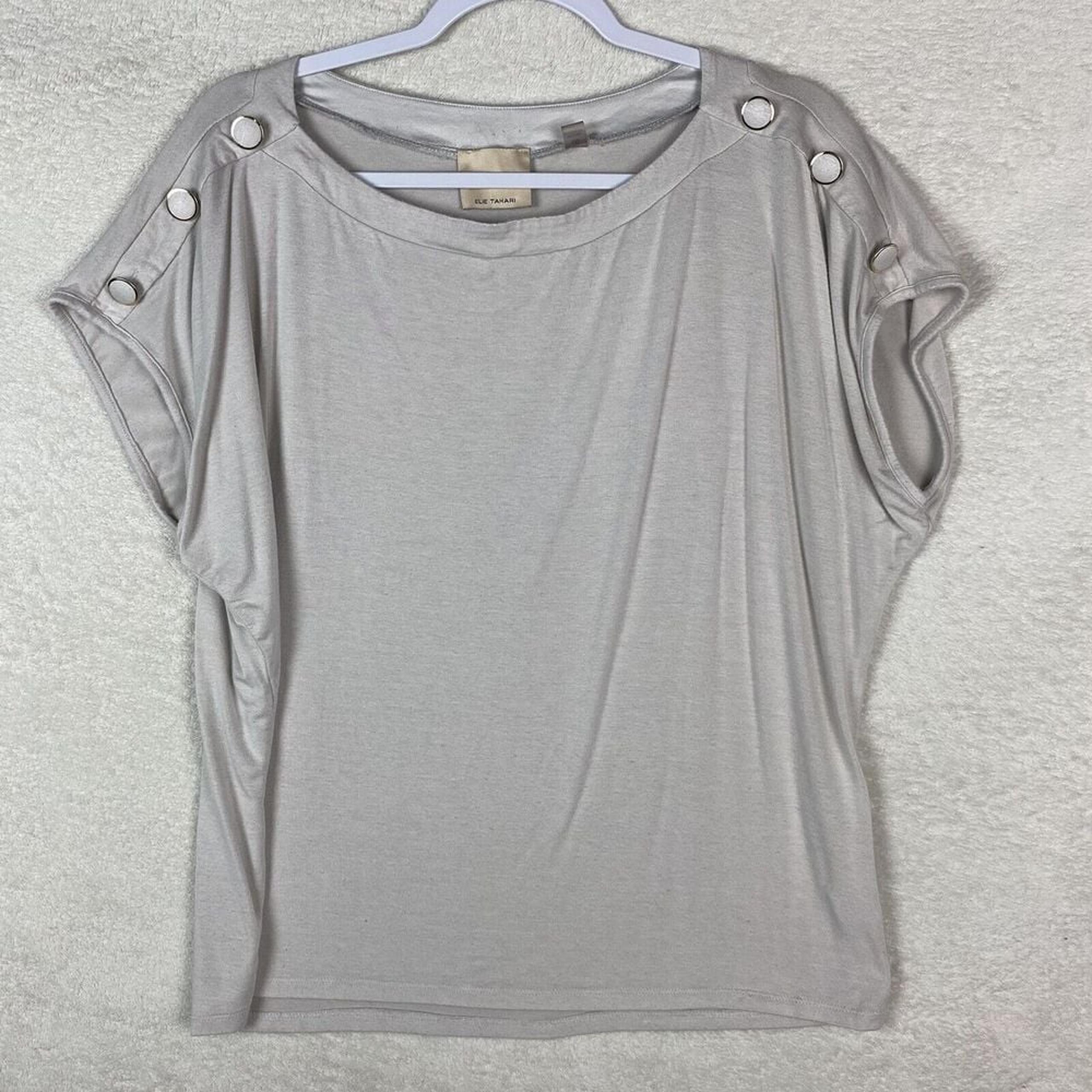 Elie Tahari Casual Button Shoulder Blouse Cream/Beige Size Large