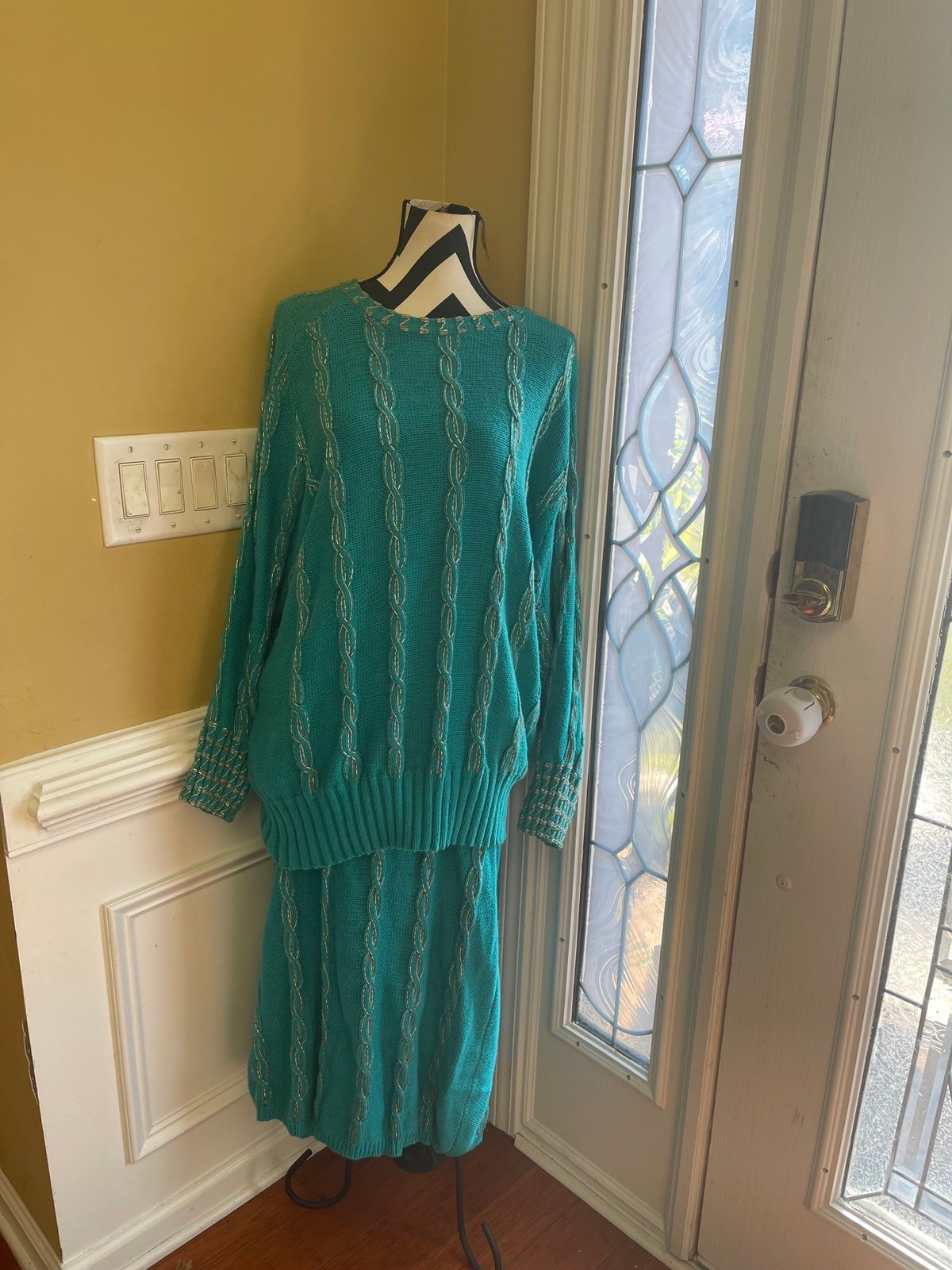 Vintage 1988 plus size Bonnie Boerer knitted sweater turquoise Blue two piece to