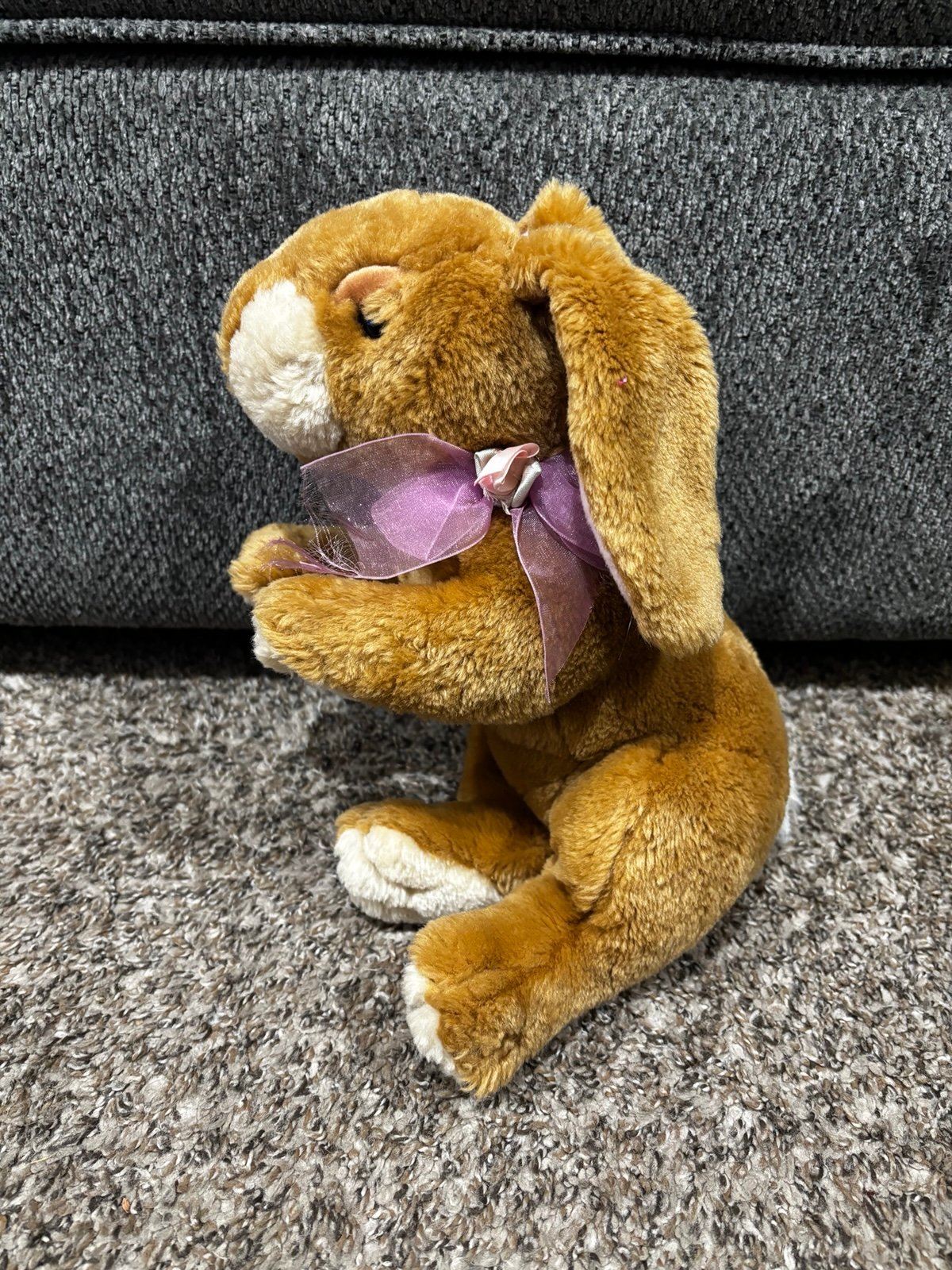 Commonwealth Vtg 2006 Floppy Ear Brown Easter Bunny Rabbit Plush Sleepy Eyes