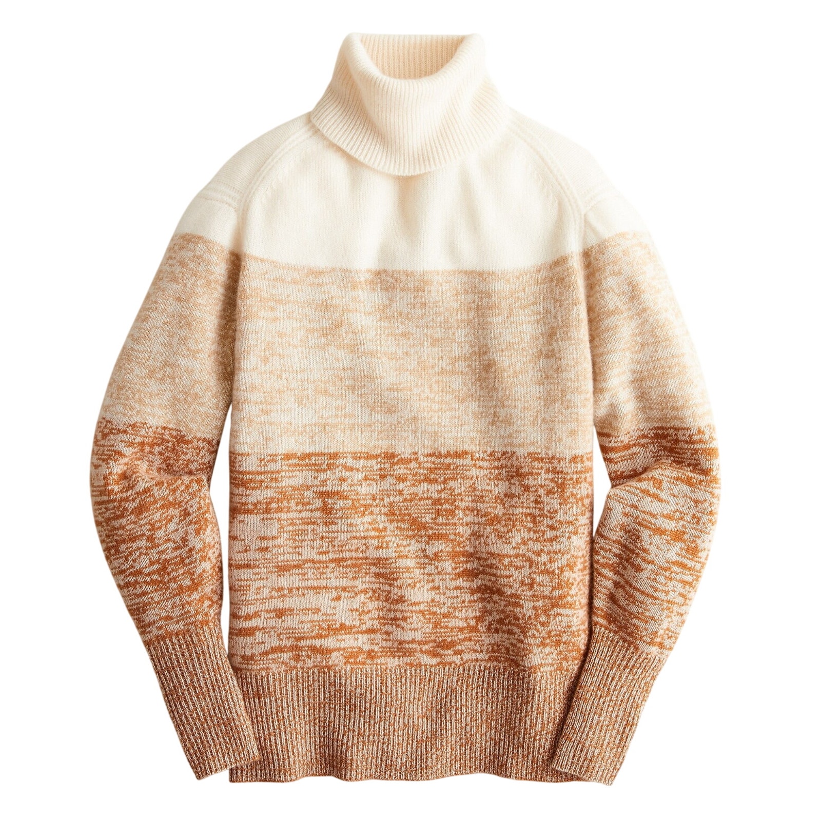 J. Crew Cashmere Sweater S Colorblock Turtleneck Brown Cream Relaxed Fit Boxy
