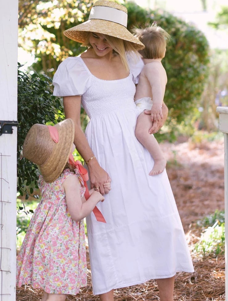 White Maxi Dress Puff Short Sleeve Ruched Bodice