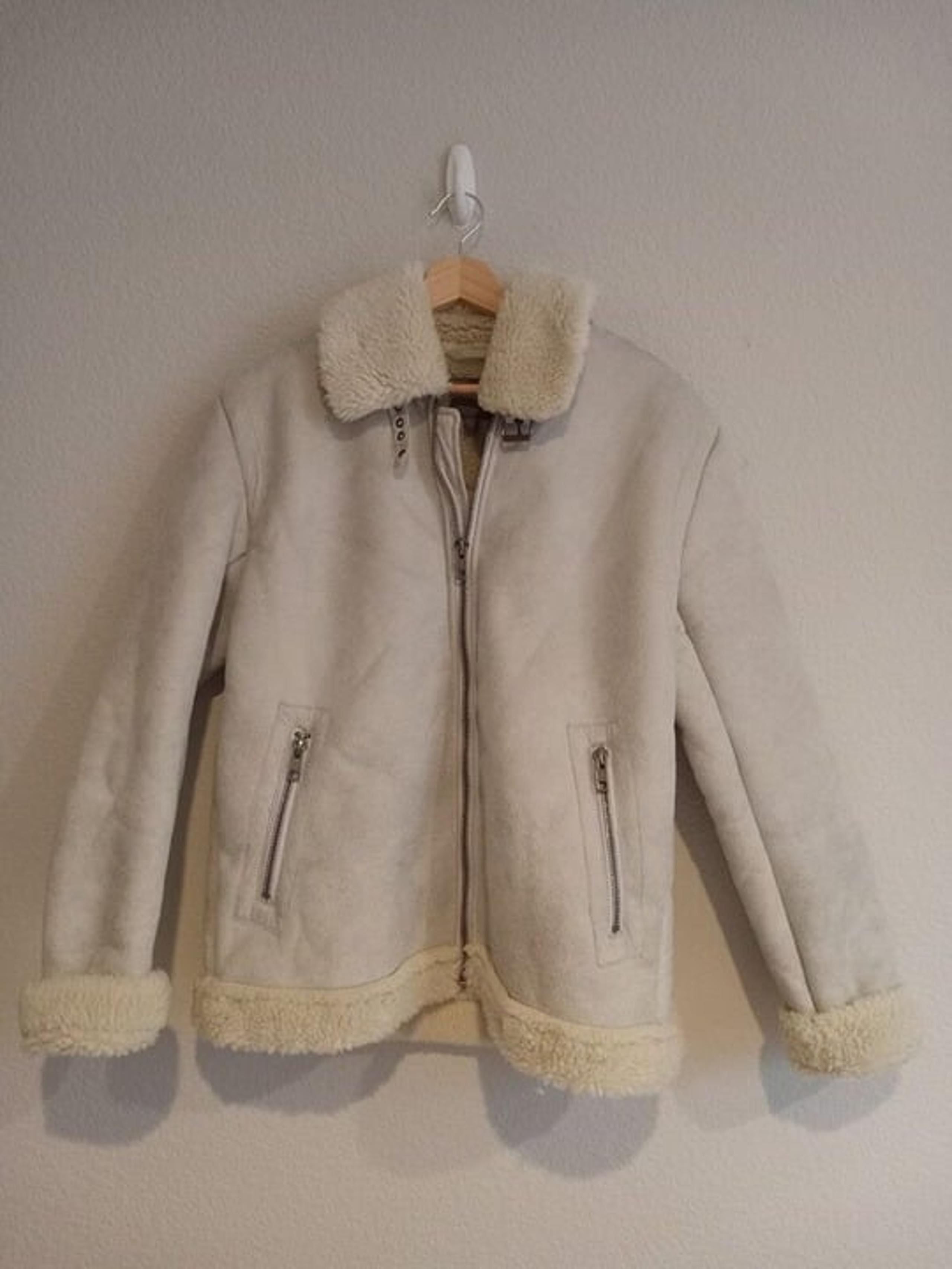 ASOS DESIGN faux shearling flight MENS OFF-WHITE Medium jacket with teddy lining