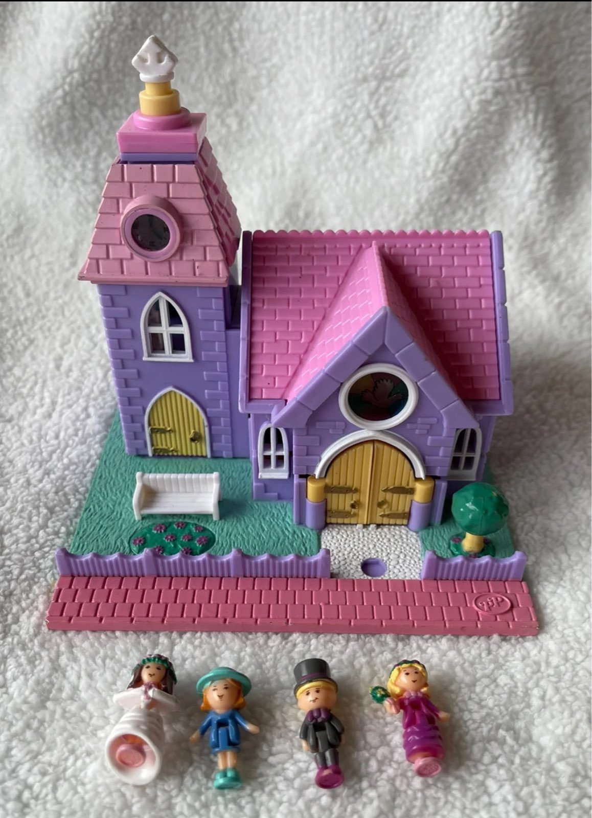Vintage 1993 Polly Pocket Wedding Chapel Church COMPLETE with Steeple Top Lights