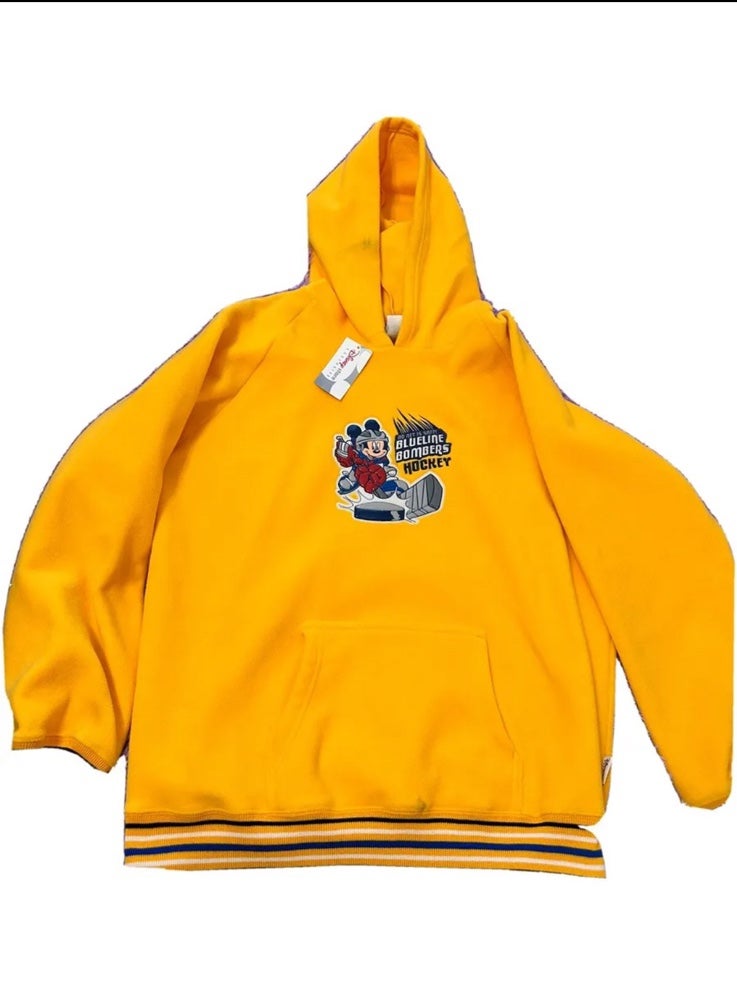 VINTAGE Disney Mickey Mouse Blueline Bombers Hockey Fleece Jacket Yellow Kids XL
