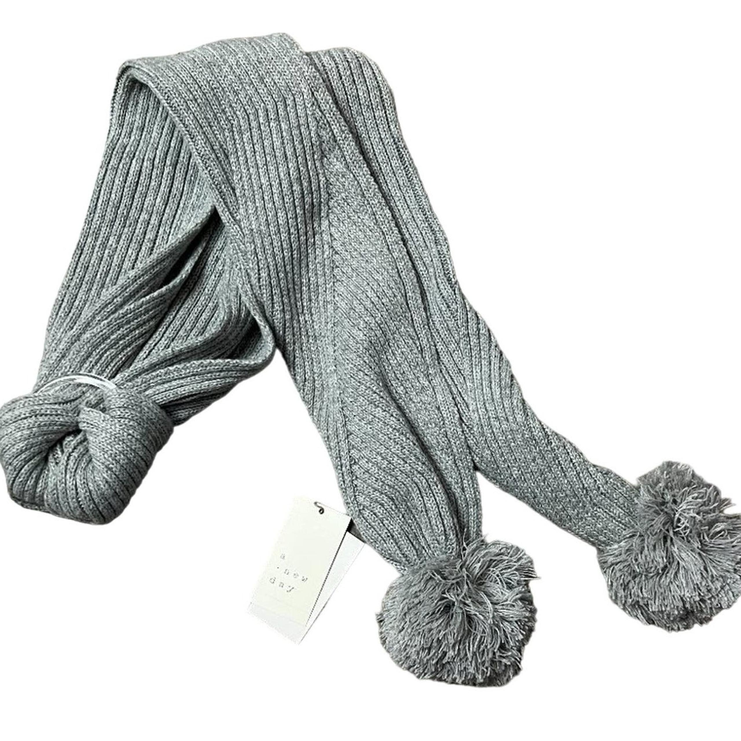 A New Day Women's Gray Ribbed Poms Scarf - NWT