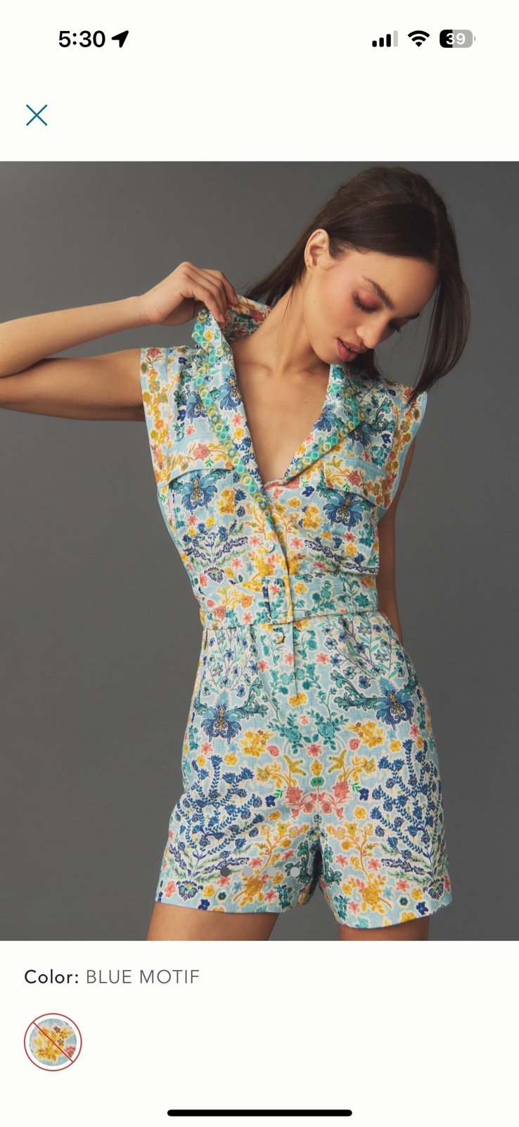 NWT Anthropologie Ranna Gill Sleeveless Collared Linen Romper