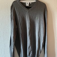 Lacoste V Neck Pullover Sweater Grey Mens Size 7 XXL
