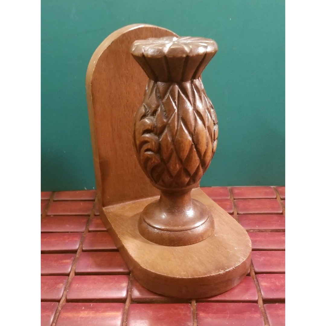 Vintage Mid Century Hand Carved Wood Pineapple Bookend 7 x6 x4