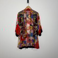 Johnny Was Mishka Embroidered red floral kimono top size medium