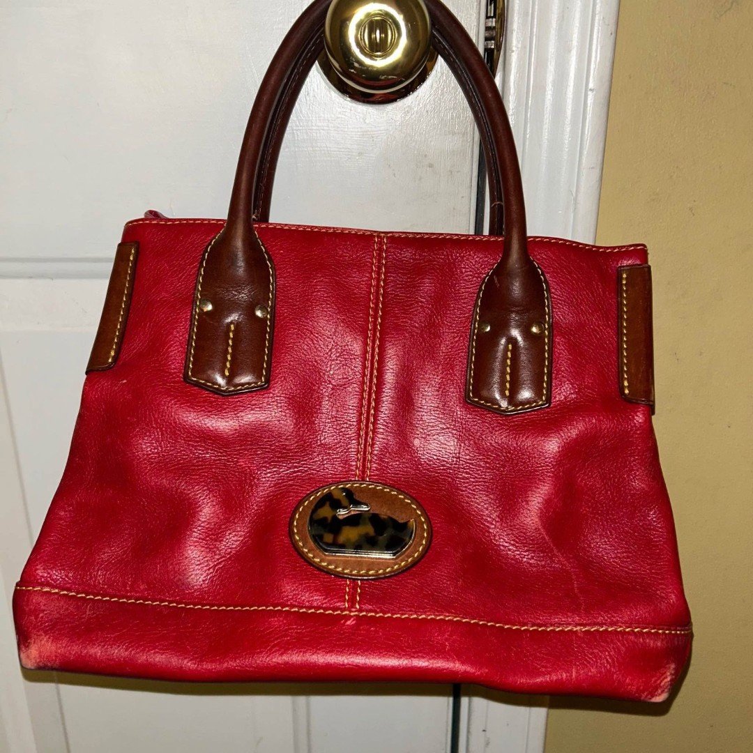 Vintage Dooney & Bourke Red Champ Tote with Tortoise Shell Duck