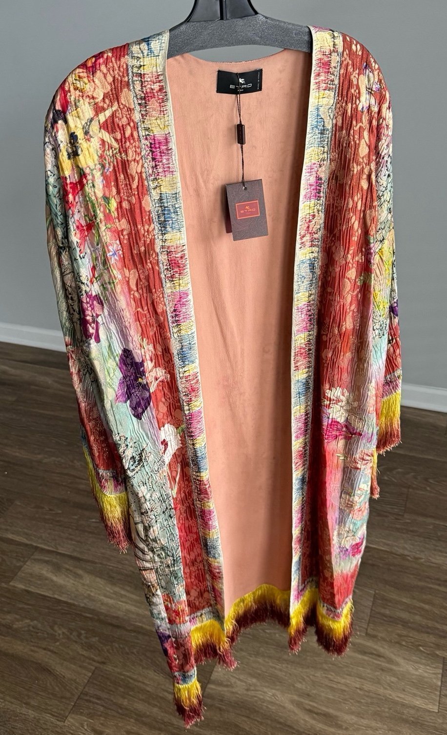 Etro Floral Pattern Fringe Detailed Draped Cape