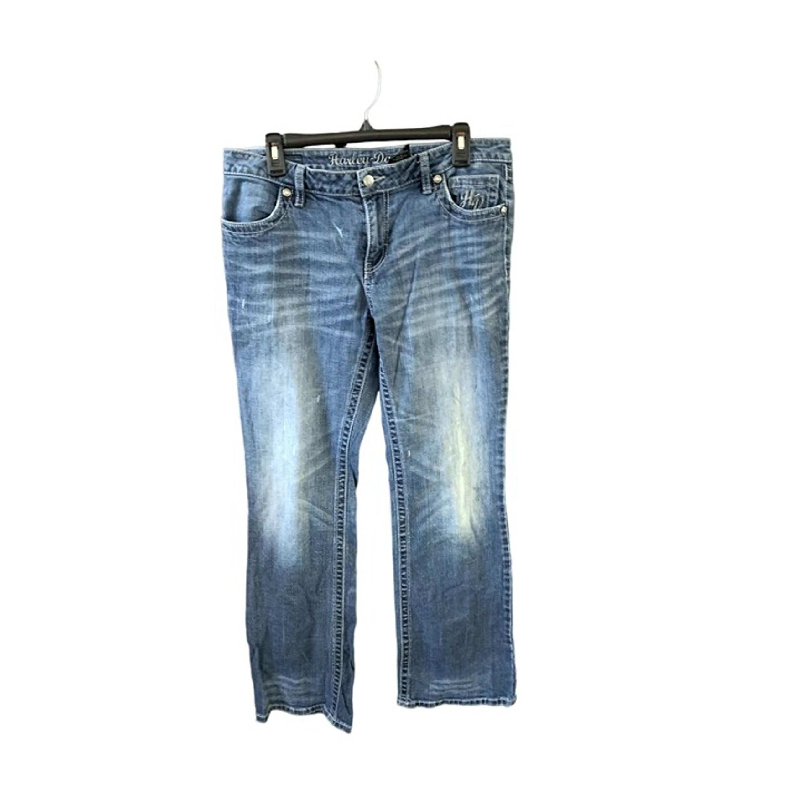 Harley Davidson Womens Size 12 Tall Flap Back Pocket Jeans Wide Leg distressed 2