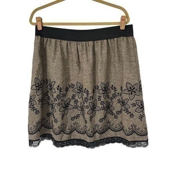 Vintage Brown Black Embroidered Skirt