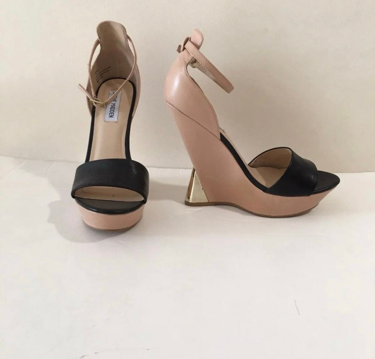 Steve Madden Beige Open-toe Wedges with Gold Heel Detail