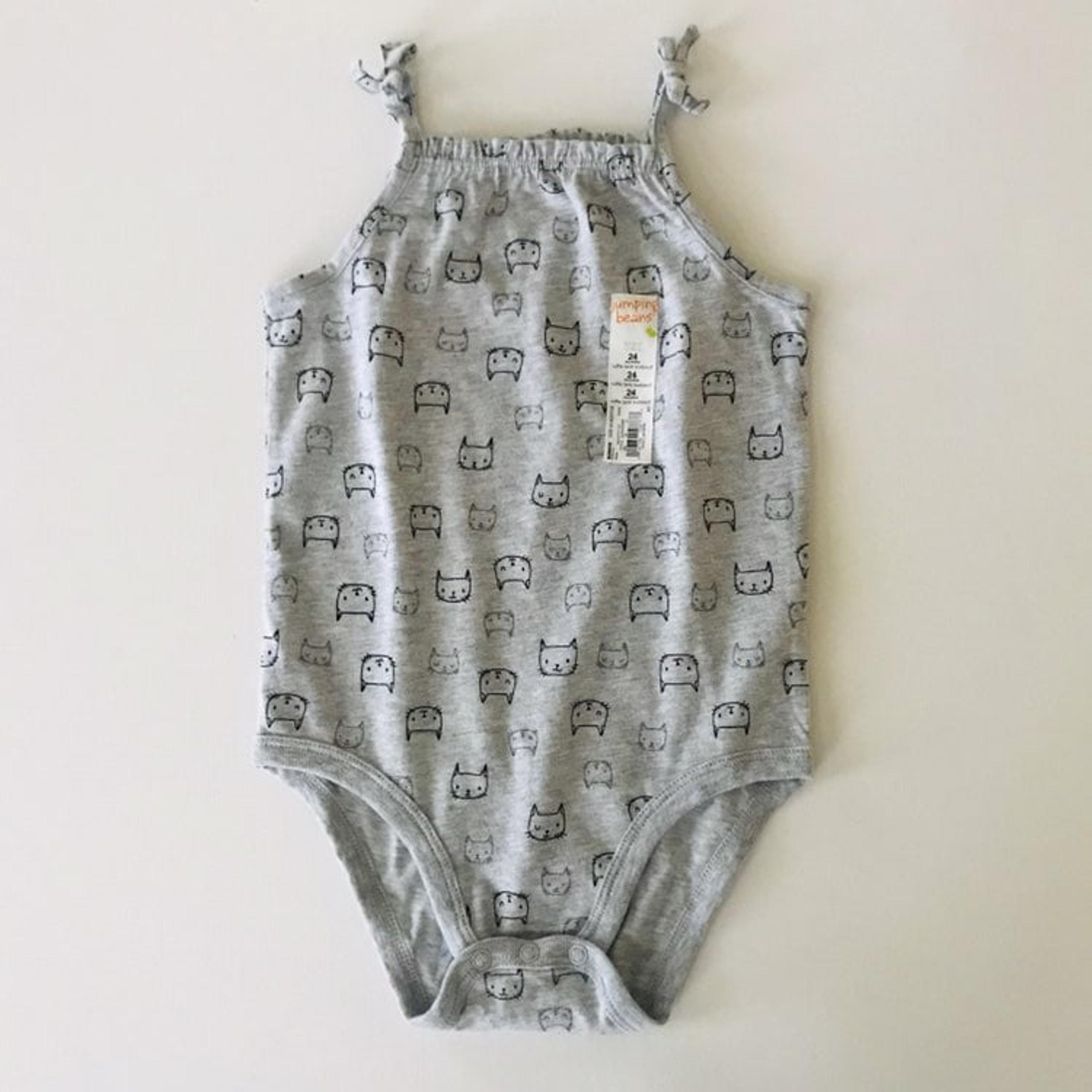 Baby Girl Kitty Print Tank Bodysuit Gray