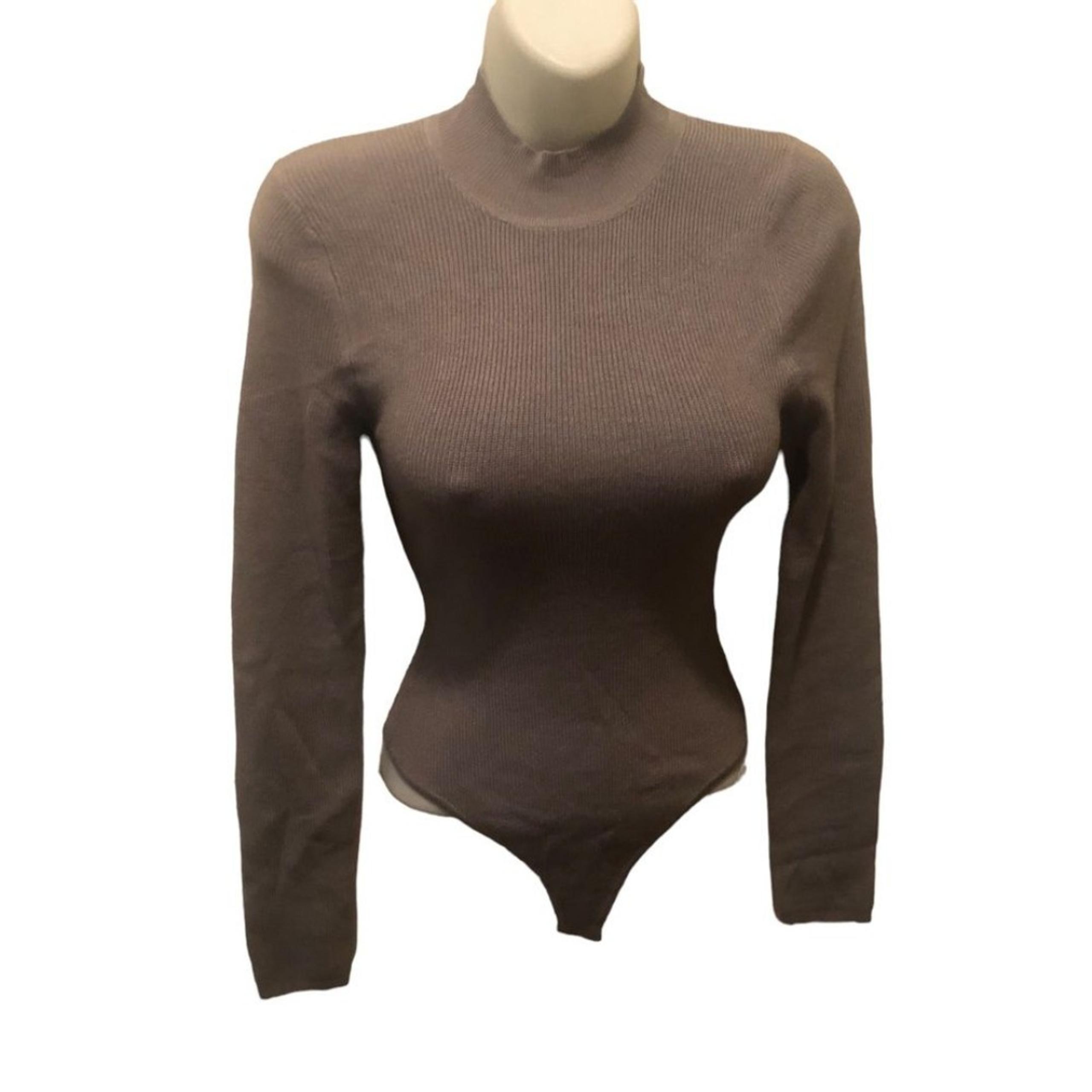 Abercrombie & Fitch Gray Ribbed Bodysuit Sweater Sz. S Mock Neck Cut Out Back