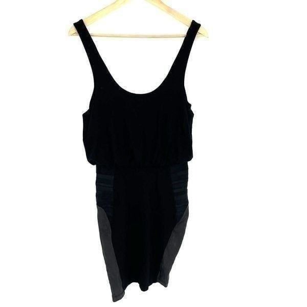Alice + Olivia Dress Size 4 Black Nicky Blouson Sheath Leather Panel Sleeveless