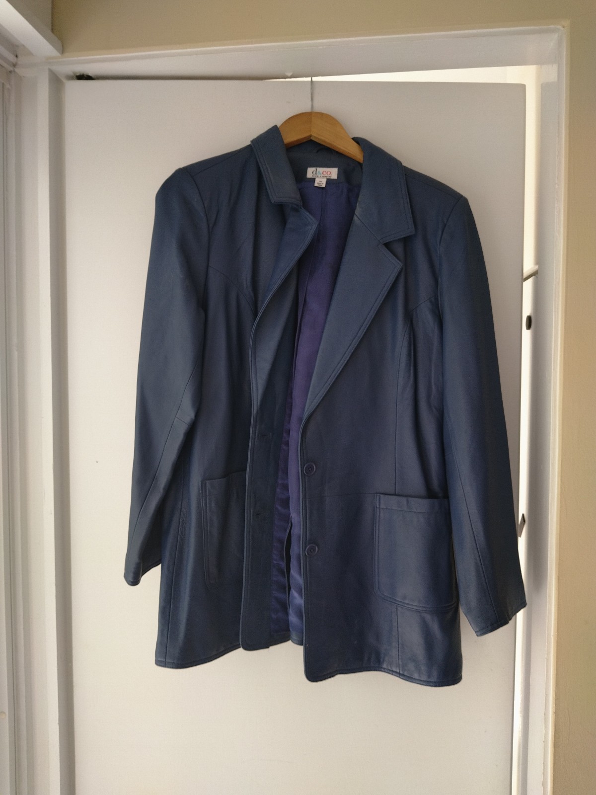 Women's Slate Blue Leather Jacket By D & CO