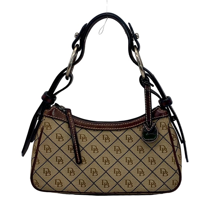 Dooney & Bourke Vintage Beige Signature Canvas with Brown Leather Trim Shoulder