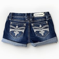 Rock Revival Womens Shorts size 27 Denim Blue Jean Cuffed Western Flap Pockets