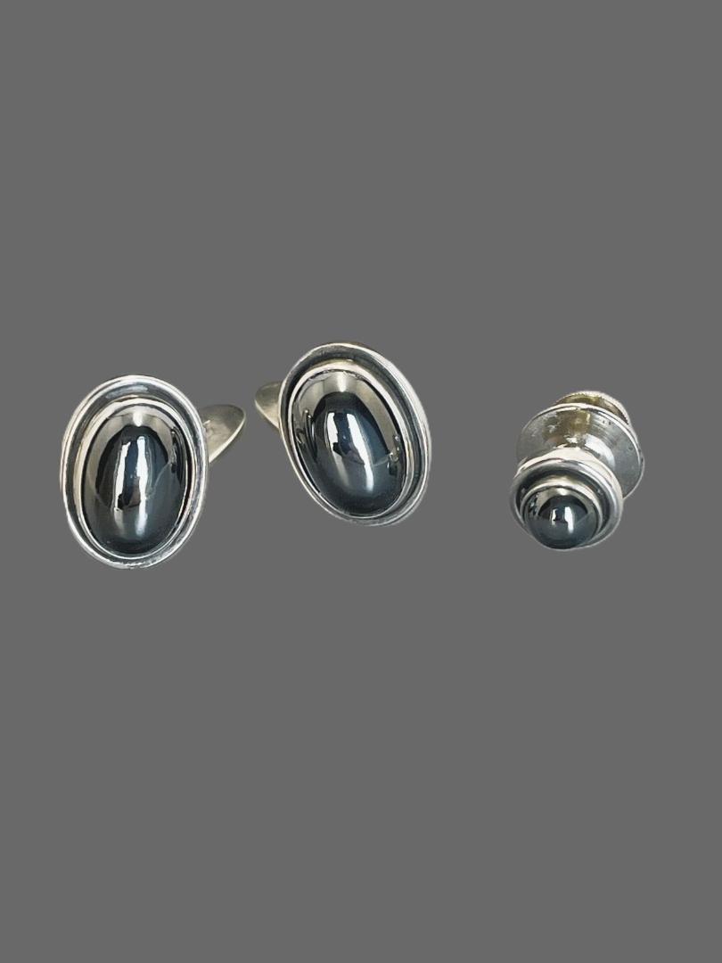 Georg Jensen Cufflinks Hematite and Tie Tack