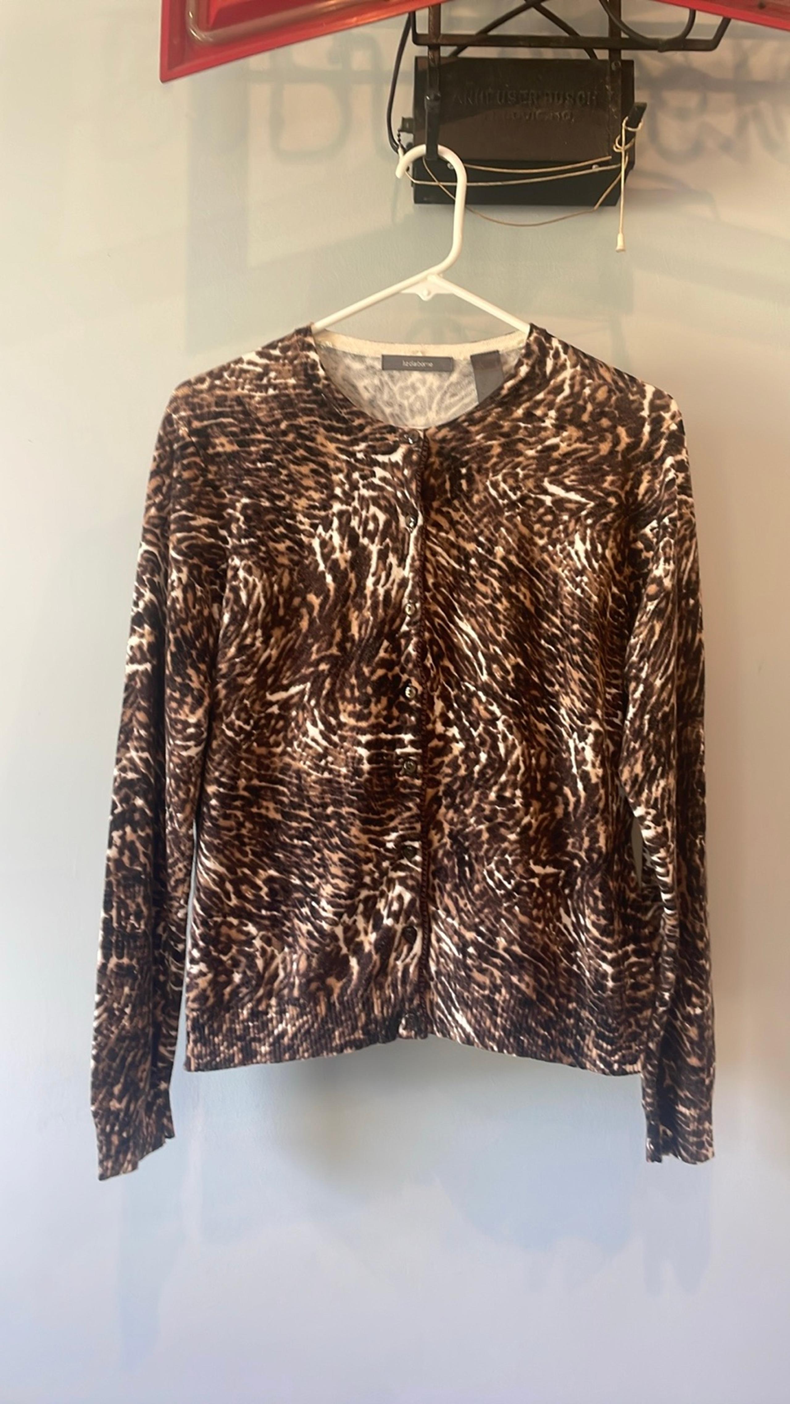 liz clairborne brown & cream sweater cardigan large