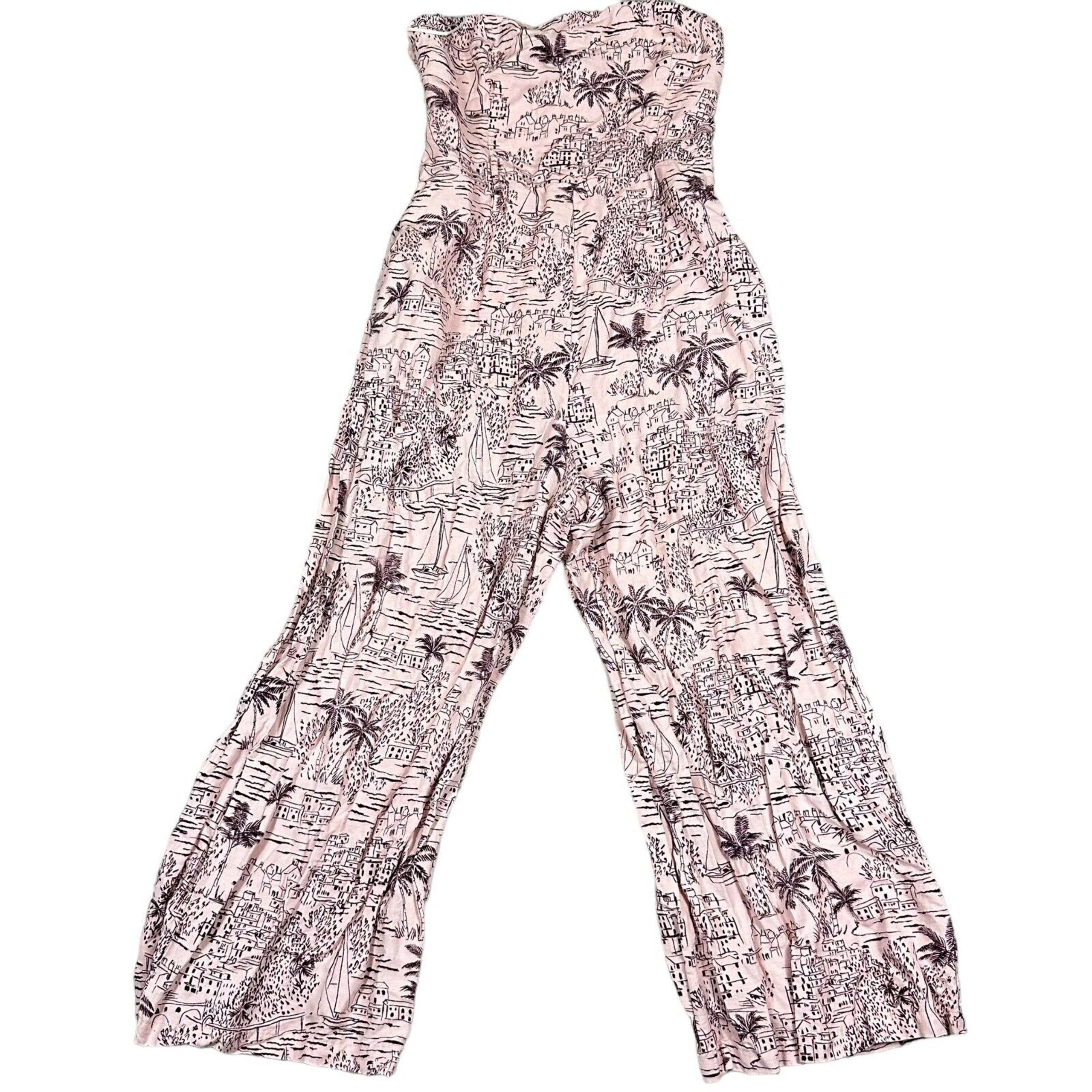 ASTR The Label Size L Womens Pink Blossom Tropical Print Linen Blend Jumpsuit