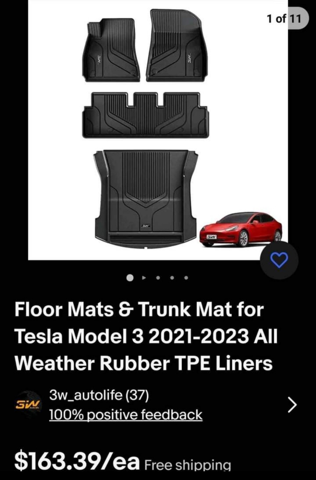 3M All Weather Floor Mats & Trunk liner for Tesla Model 3 2021-2023