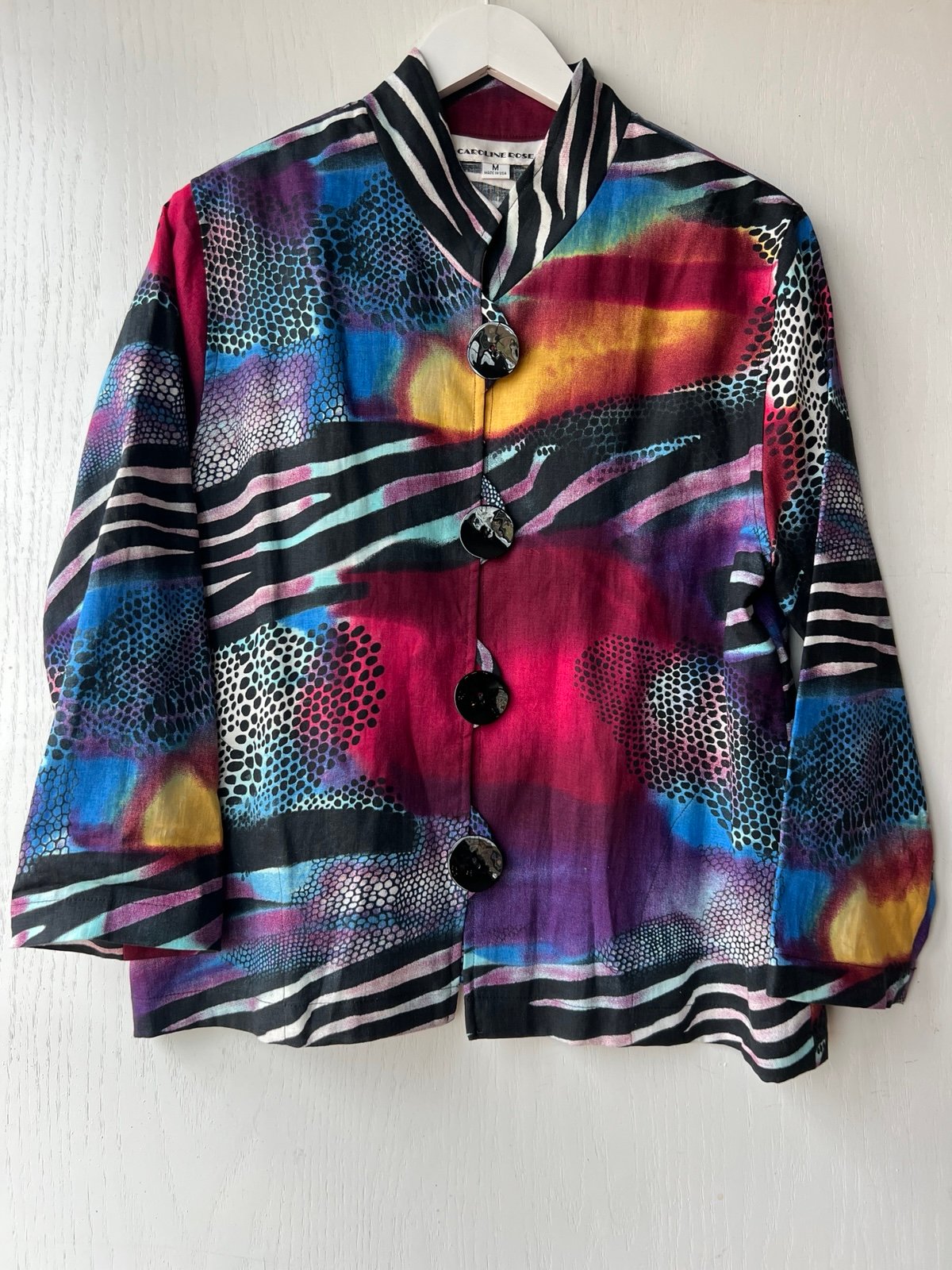 Caroline Rose Linen Button Down Colorful Geometric Jacket Wearable Art Medium