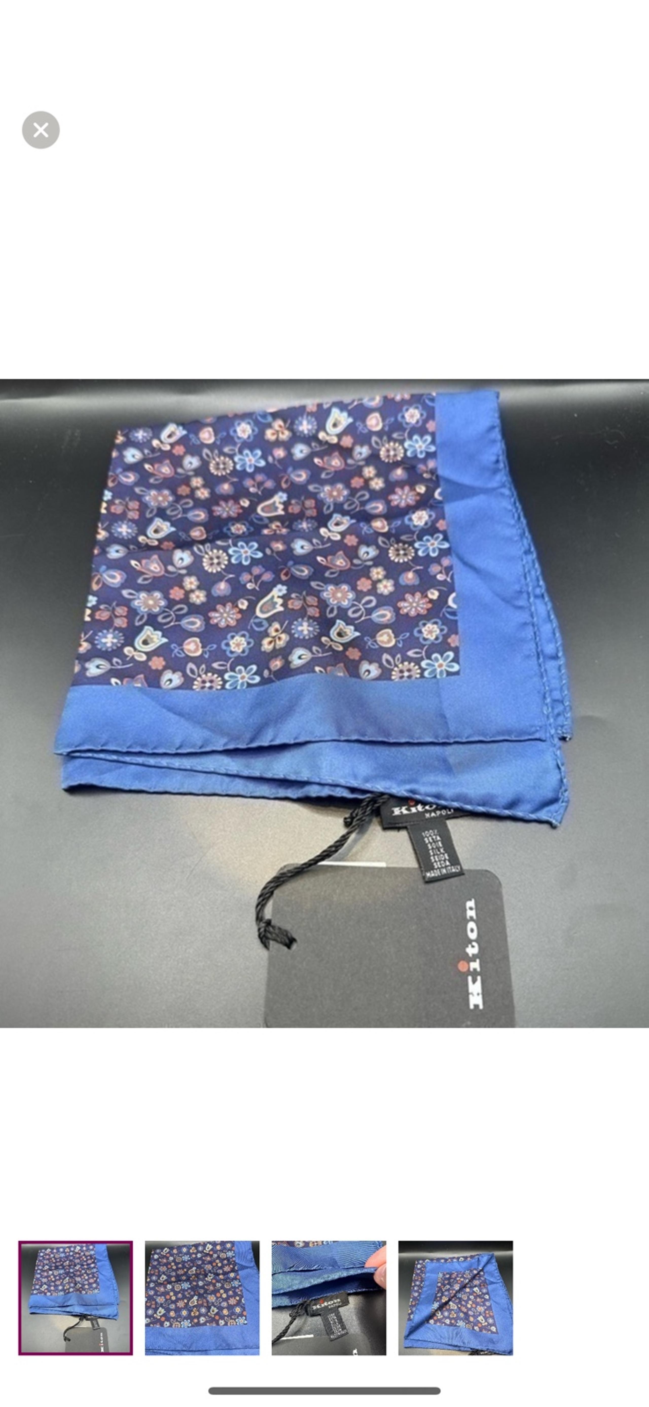 Kiton Blue Silk Floral Pocket Square