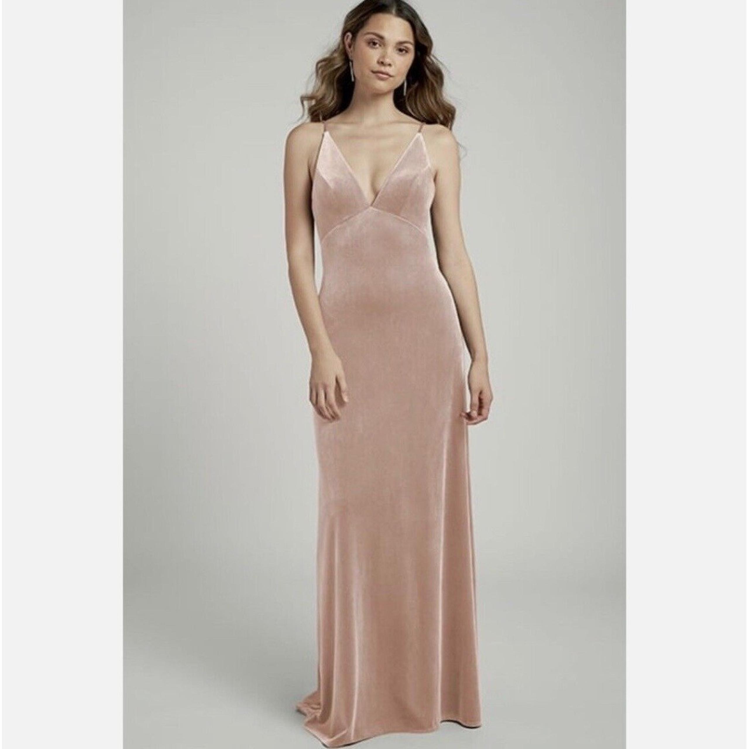 Jenny Yoo Melanie Velvet Formal Dress Champagne Pink Size 10