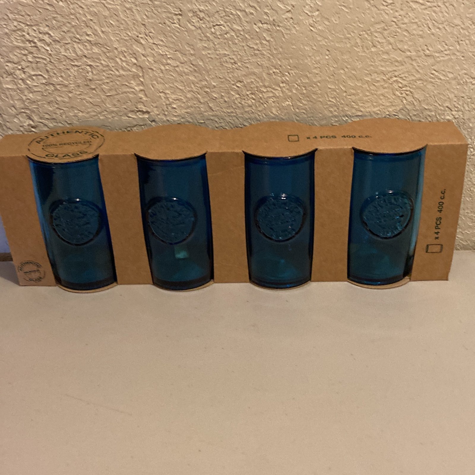 4 pcs Authentic 100% Recycled Glass 400cc Blue NEW