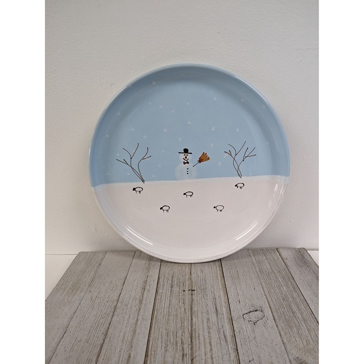 Grottaglie Ceramic Pottery Dinnerware Snowman Serving Platter Vintage 12 Blue