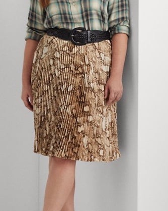 Lauren Ralph Lauren 16 Skirt Pleated Snake Animal Print Satin Charmeuse NWT