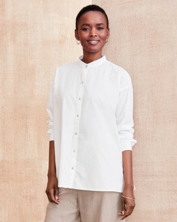 EILEEN FISHER Soft Organic-Cotton Poplin Button-Down Shirt Large