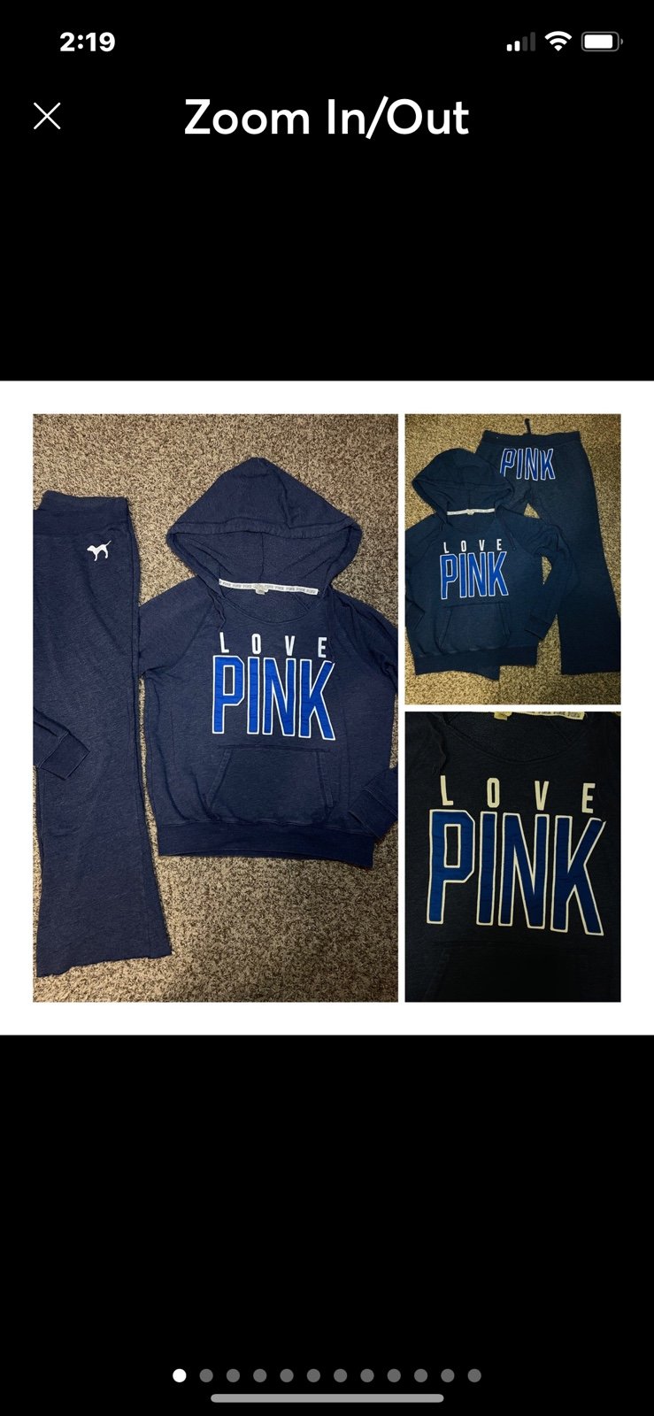 VS PINK vintage navy blue embroidered flare pants hoodie pullover outfit set
