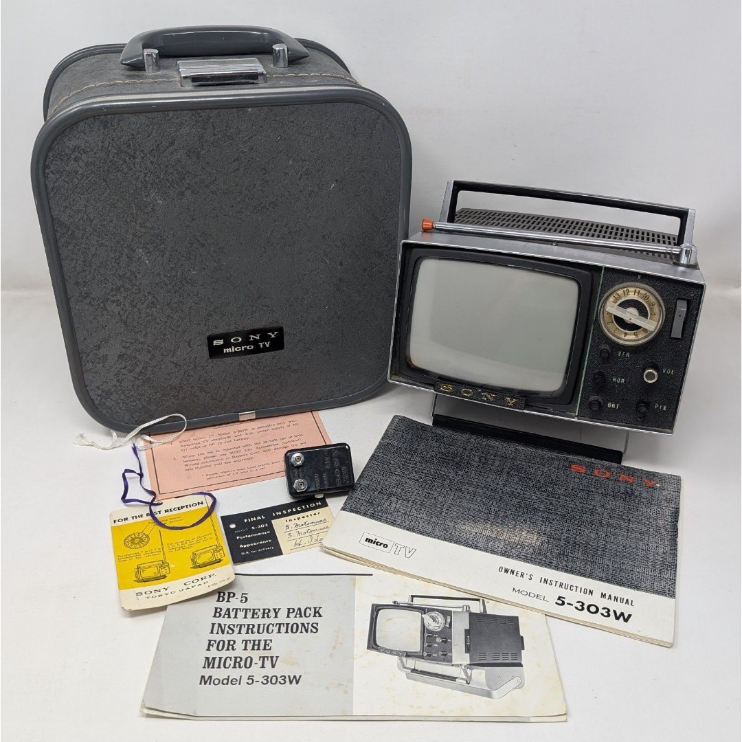 VTG SONY 5-303W Transistor Television Receiver Micro TV W/ Case Manual Untested