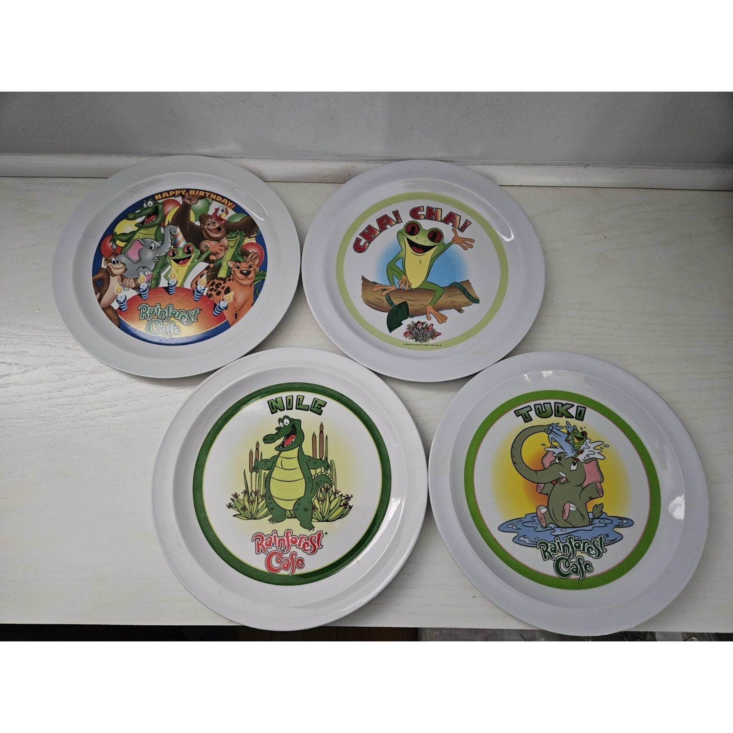 Set Of 4 Vintage Rainforest Cafe Plates 10" Melamine 2002