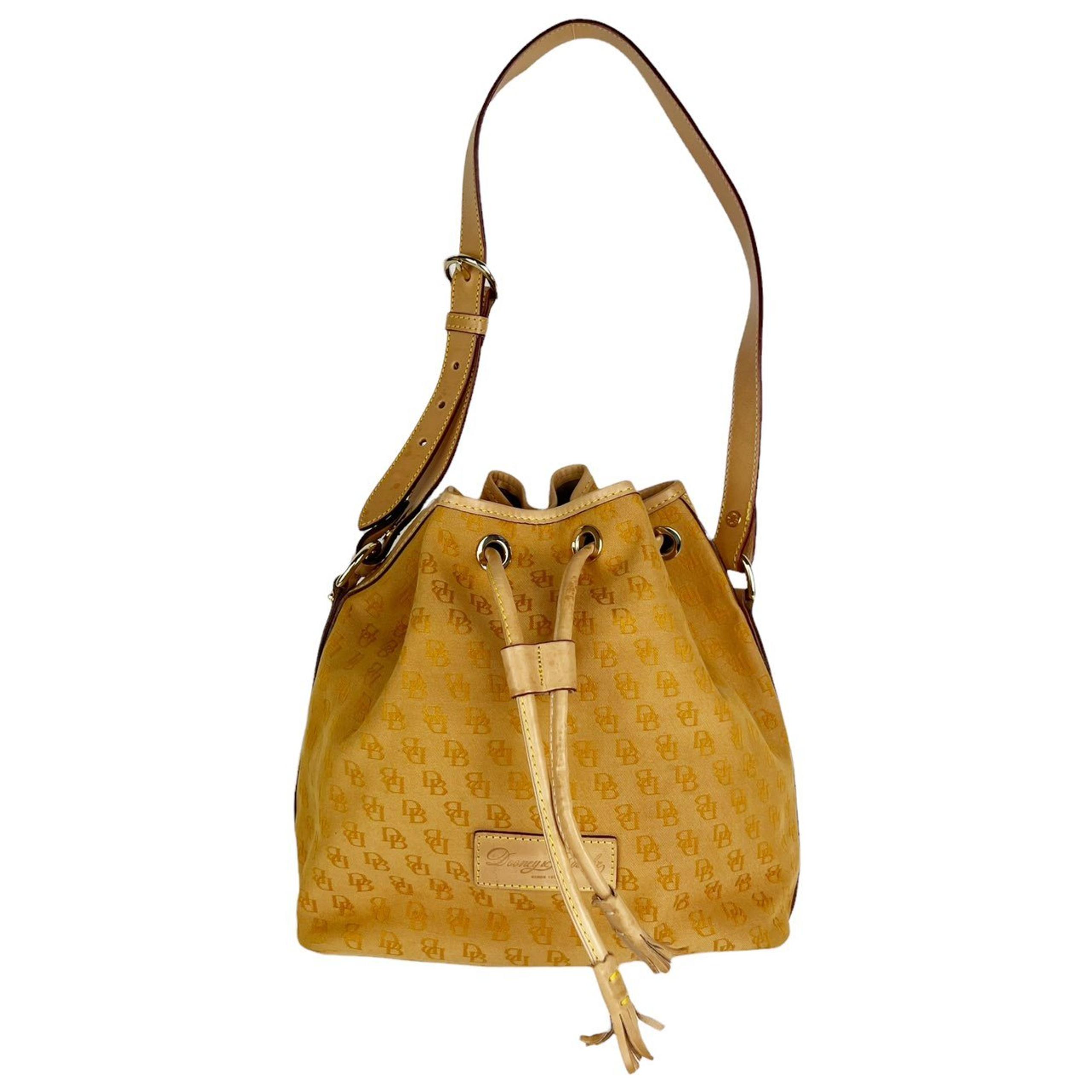 DOONEY & BOURKE Canvas & Leather Monogram Drawstring Bucket Tote Shoulder Bag