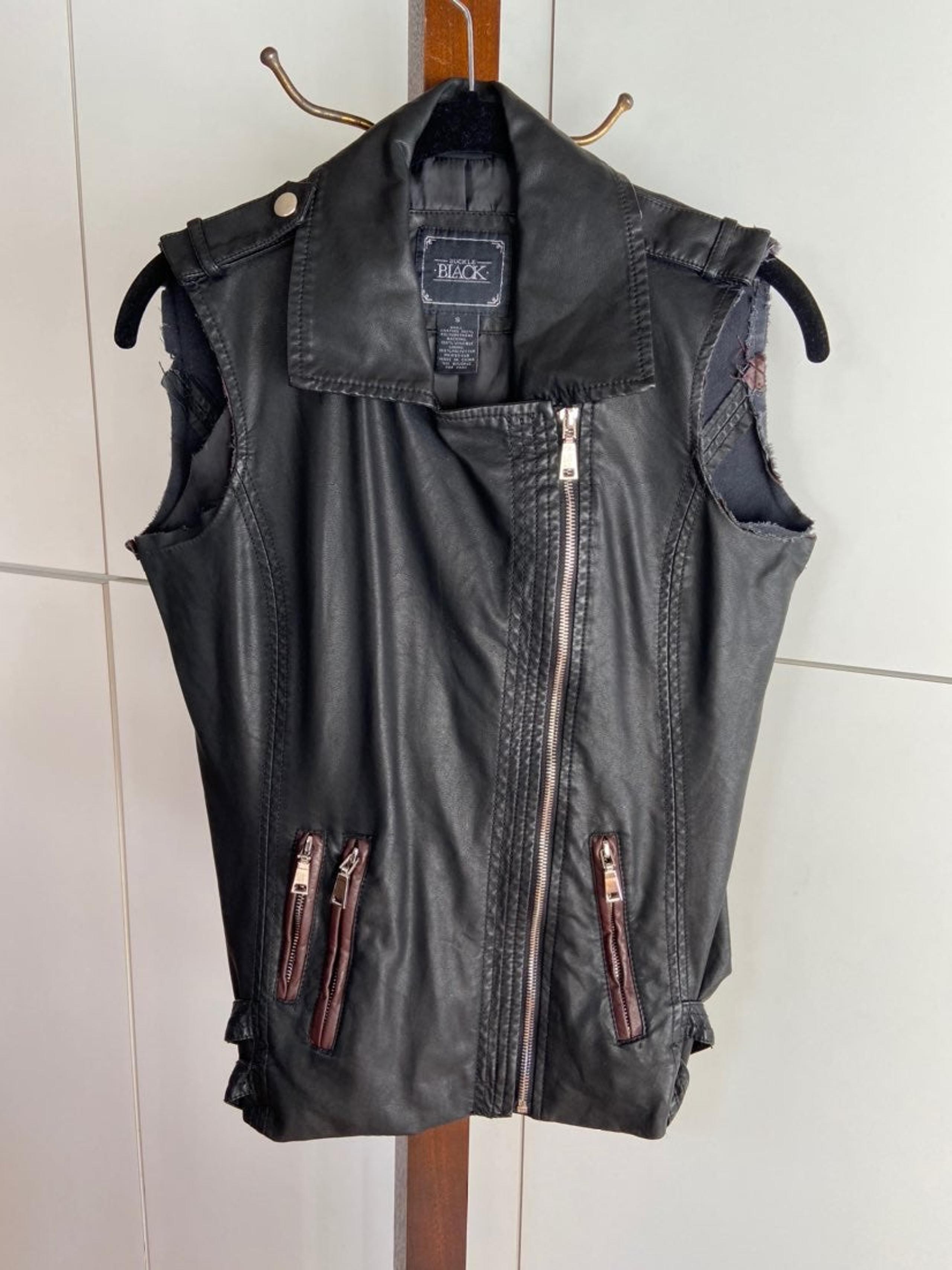Buckle Black Faux Leather Vest
