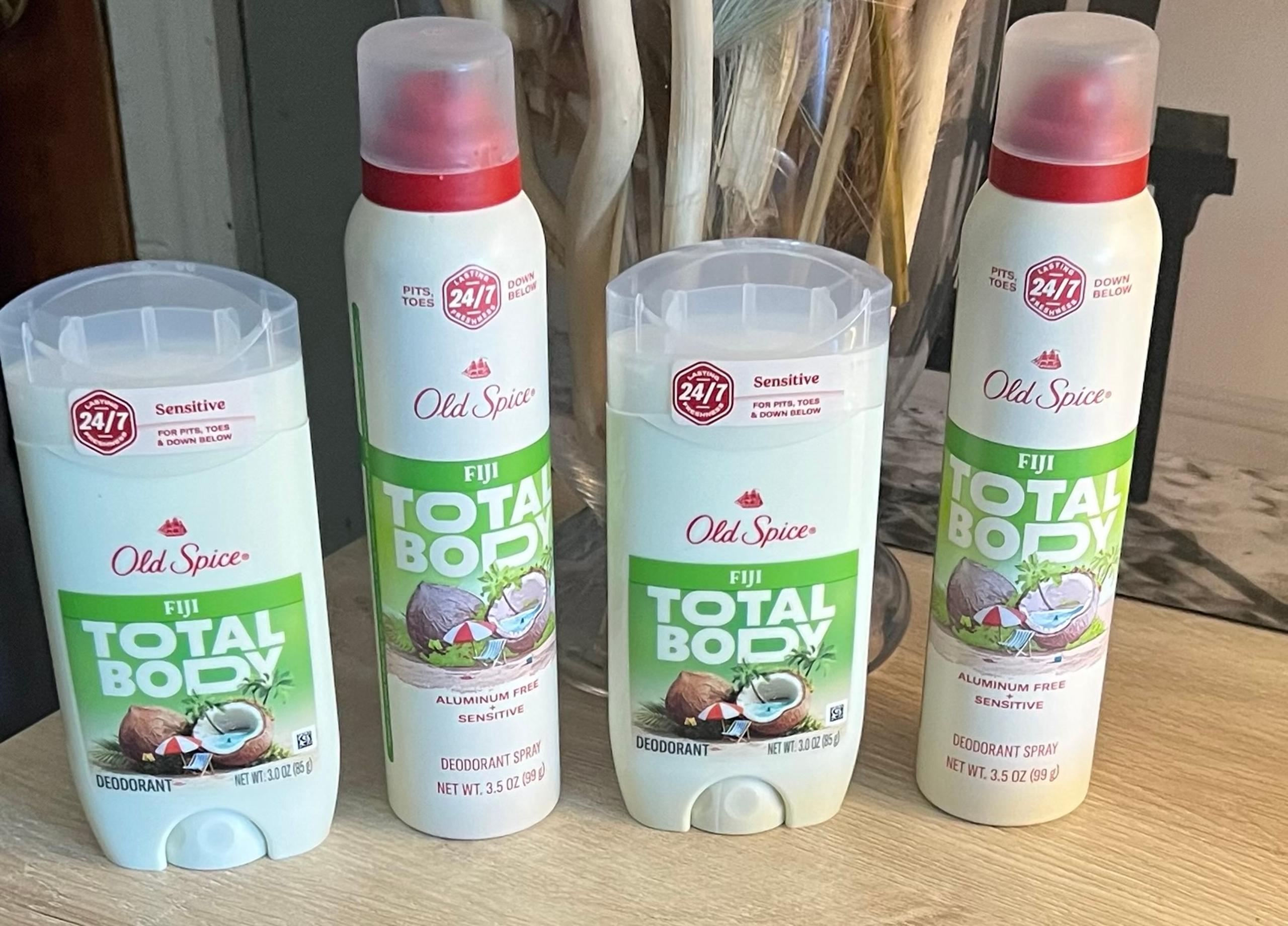 Old Spice Men’s Total Body Deodorant Bundle of 2 Solid & 2 Spray Style All Fiji